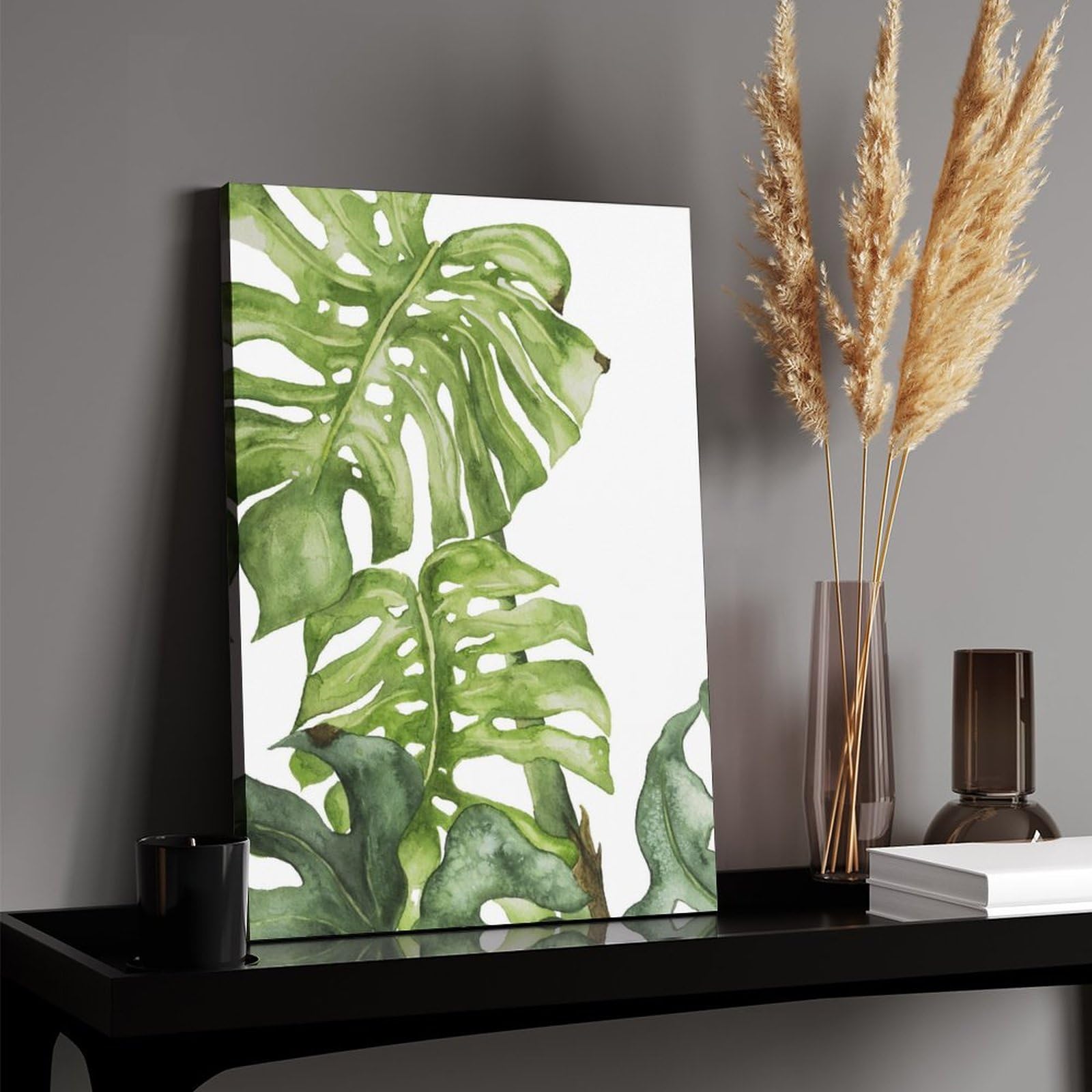 Amazon.co.jp: 絵画 緑のモンステラ植物の水彩画インテリア 絵画 熱帯